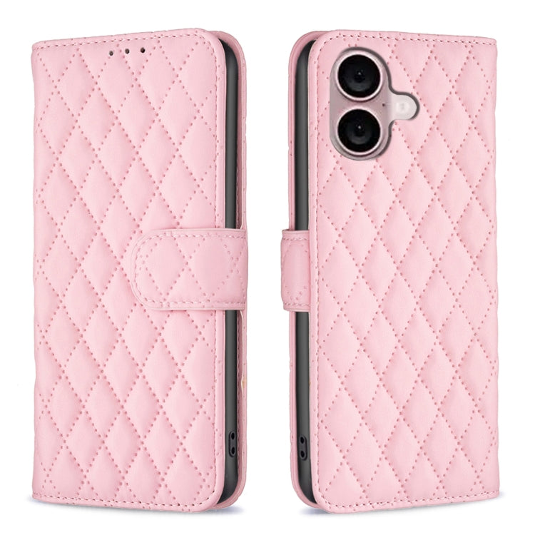 For iPhone 16 Plus Diamond Lattice Wallet Flip Leather Phone Case(Pink) - iPhone 16 Plus Cases by PMC Jewellery | Online Shopping South Africa | PMC Jewellery | Buy Now Pay Later Mobicred