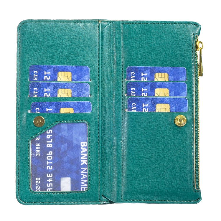 For iPhone 16 Pro Max Diamond Lattice Zipper Wallet Leather Flip Phone Case(Green) - iPhone 16 Pro Max Cases by PMC Jewellery | Online Shopping South Africa | PMC Jewellery | Buy Now Pay Later Mobicred