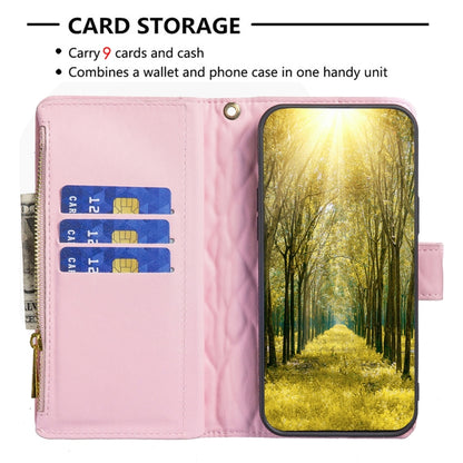 For iPhone 16 Pro Max Diamond Lattice Zipper Wallet Leather Flip Phone Case(Pink) - iPhone 16 Pro Max Cases by PMC Jewellery | Online Shopping South Africa | PMC Jewellery | Buy Now Pay Later Mobicred