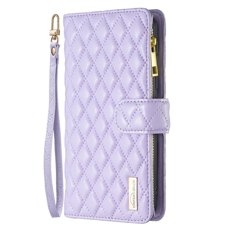 For iPhone 16 Pro Max Diamond Lattice Zipper Wallet Leather Flip Phone Case(Purple) - iPhone 16 Pro Max Cases by PMC Jewellery | Online Shopping South Africa | PMC Jewellery | Buy Now Pay Later Mobicred