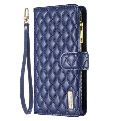 For iPhone 16 Pro Diamond Lattice Zipper Wallet Leather Flip Phone Case(Blue) - iPhone 16 Pro Cases by PMC Jewellery | Online Shopping South Africa | PMC Jewellery | Buy Now Pay Later Mobicred