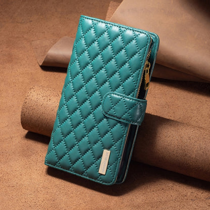 For iPhone 16 Pro Diamond Lattice Zipper Wallet Leather Flip Phone Case(Green) - iPhone 16 Pro Cases by PMC Jewellery | Online Shopping South Africa | PMC Jewellery | Buy Now Pay Later Mobicred