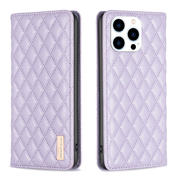 For iPhone 16 Pro Diamond Lattice Magnetic Leather Flip Phone Case(Purple) - iPhone 16 Pro Cases by PMC Jewellery | Online Shopping South Africa | PMC Jewellery | Buy Now Pay Later Mobicred