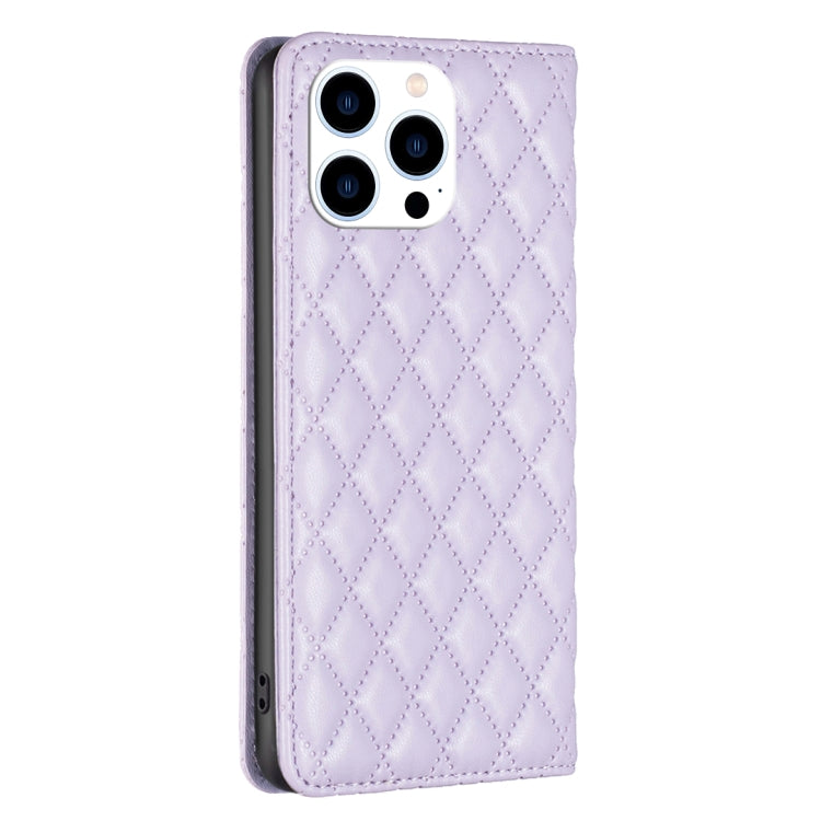 For iPhone 16 Pro Diamond Lattice Magnetic Leather Flip Phone Case(Purple) - iPhone 16 Pro Cases by PMC Jewellery | Online Shopping South Africa | PMC Jewellery | Buy Now Pay Later Mobicred