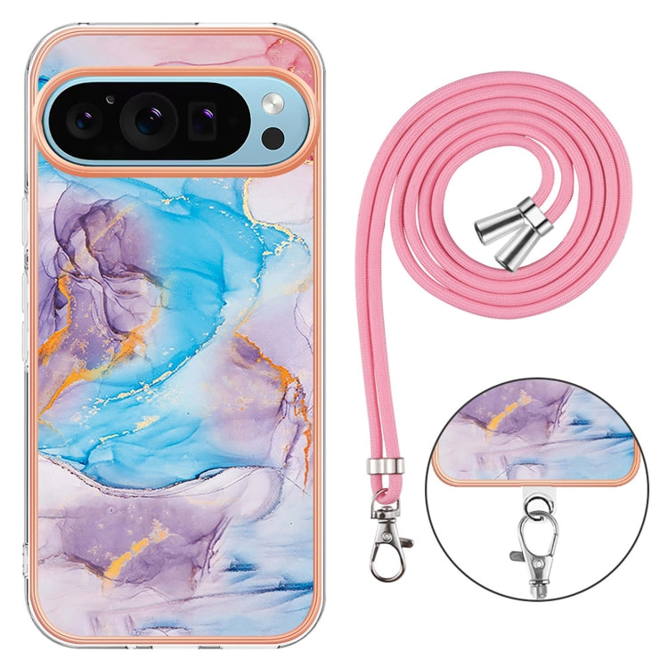 For Google Pixel 9 / 9 Pro Electroplating IMD TPU Phone Case with Lanyard(Blue Marble) - Google Cases by PMC TechLife | Online Shopping South Africa | PMC TechLife | Buy Now Pay Later Mobicred