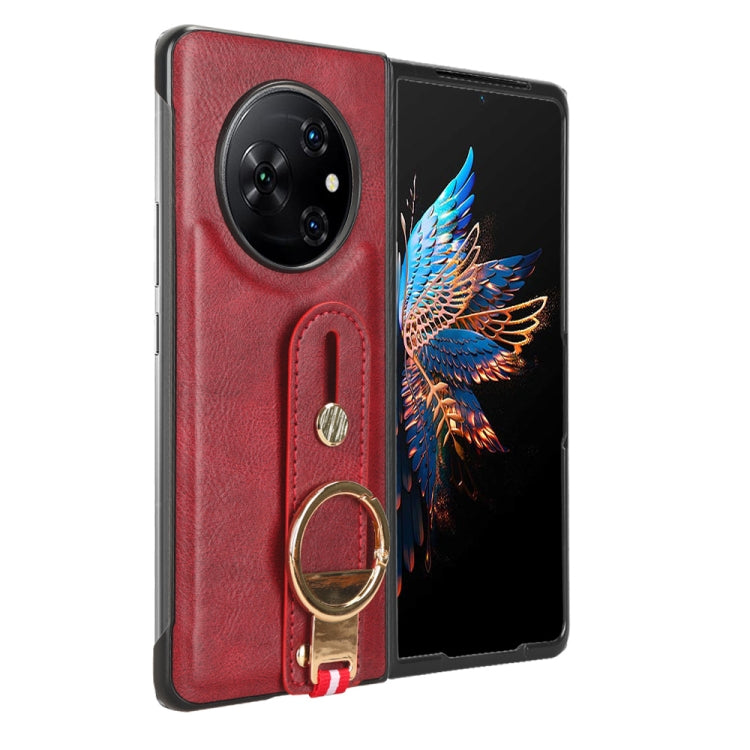 For Tecno Phantom V Fold Wristband Leather Back Phone Case(Red) - Tecno Cases by PMC TechLife | Online Shopping South Africa | PMC TechLife