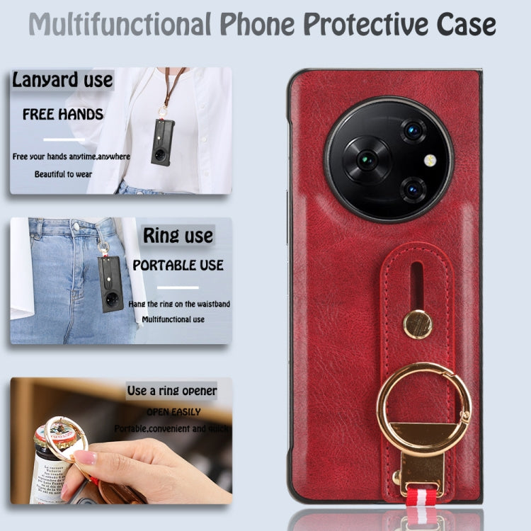 For Tecno Phantom V Fold Wristband Leather Back Phone Case(Red) - Tecno Cases by PMC TechLife | Online Shopping South Africa | PMC TechLife