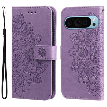 For Google Pixel 9 7-petal Flowers Embossing Leather Phone Case(Light Purple) - Google Cases by PMC Jewellery | Online Shopping South Africa | PMC Jewellery | Buy Now Pay Later Mobicred