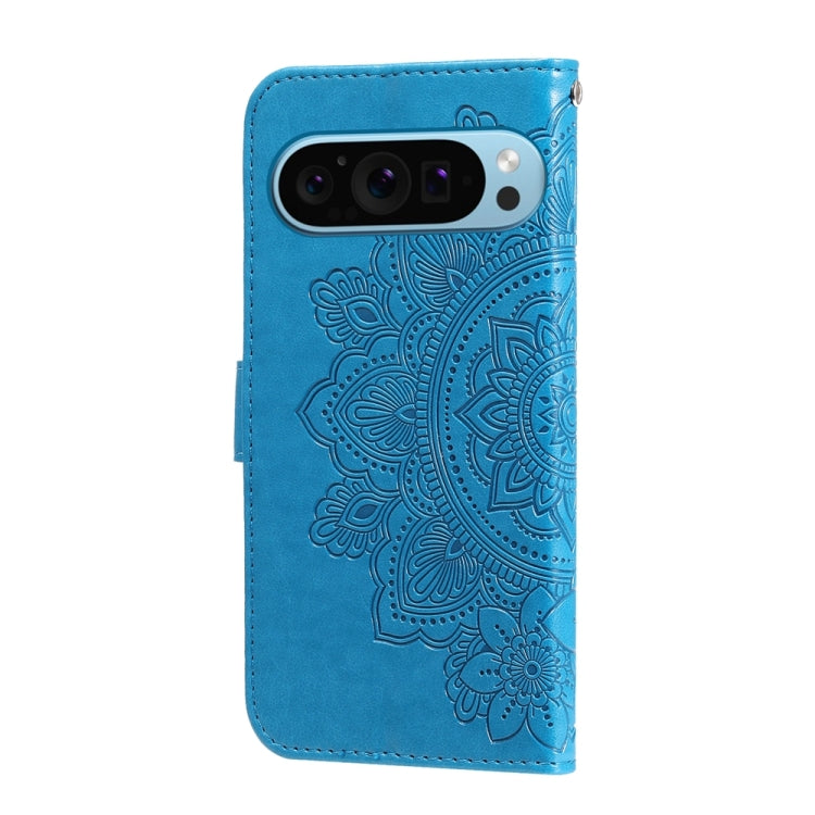 For Google Pixel 9 7-petal Flowers Embossing Leather Phone Case(Blue) - Google Cases by PMC Jewellery | Online Shopping South Africa | PMC Jewellery | Buy Now Pay Later Mobicred