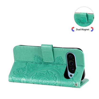 For Google Pixel 9 7-petal Flowers Embossing Leather Phone Case(Green) - Google Cases by PMC Jewellery | Online Shopping South Africa | PMC Jewellery | Buy Now Pay Later Mobicred