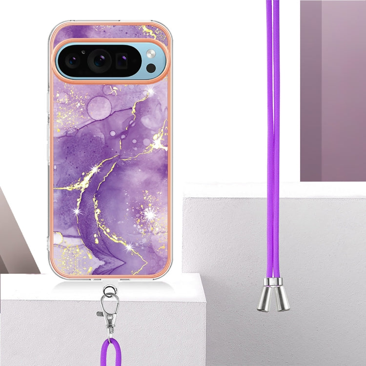 For Google Pixel 9 / 9 Pro Electroplating Marble Dual-side IMD Phone Case with Lanyard(Purple 002) - Google Cases by PMC Jewellery | Online Shopping South Africa | PMC Jewellery | Buy Now Pay Later Mobicred