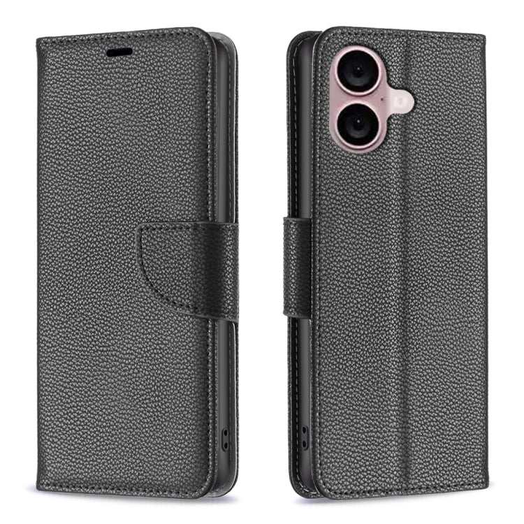 For iPhone 16 Litchi Texture Pure Color Flip Leather Phone Case(Black) - iPhone 16 Cases by PMC Jewellery | Online Shopping South Africa | PMC Jewellery | Buy Now Pay Later Mobicred