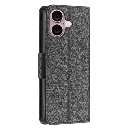 For iPhone 16 Litchi Texture Pure Color Flip Leather Phone Case(Black) - iPhone 16 Cases by PMC Jewellery | Online Shopping South Africa | PMC Jewellery | Buy Now Pay Later Mobicred