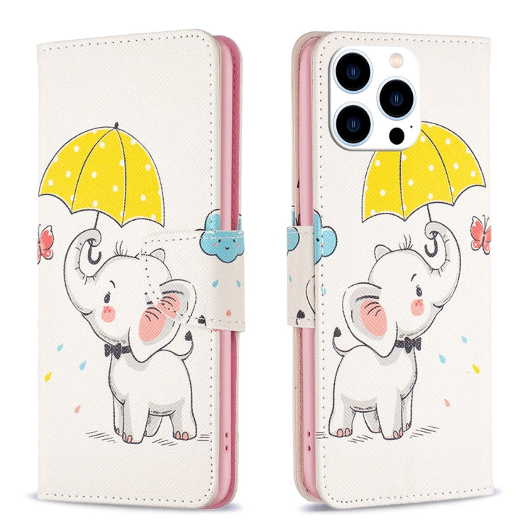 For iPhone 16 Pro Colored Drawing Pattern Flip Leather Phone Case(Umbrella Elephant) - iPhone 16 Pro Cases by PMC Jewellery | Online Shopping South Africa | PMC Jewellery | Buy Now Pay Later Mobicred