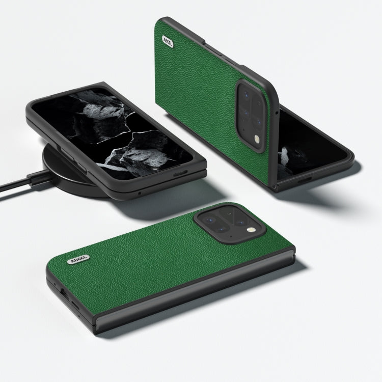 For Google Pixel 9 Pro Fold ABEEL Black Edge Genuine Leather Mino Phone Case(Green) - Google Cases by PMC Jewellery | Online Shopping South Africa | PMC Jewellery | Buy Now Pay Later Mobicred