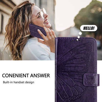 For iPhone 16 Pro Embossed Butterfly Leather Phone Case(Dark Purple) - iPhone 16 Pro Cases by PMC Jewellery | Online Shopping South Africa | PMC Jewellery | Buy Now Pay Later Mobicred