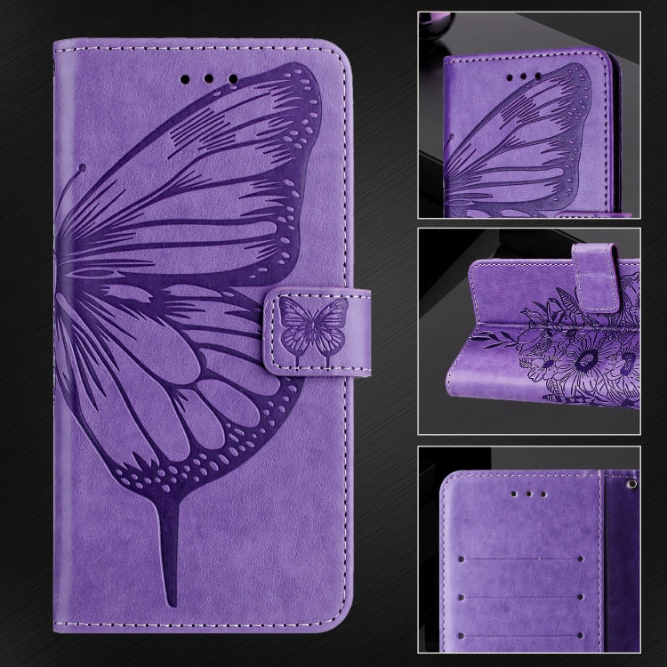 For iPhone 16 Plus Embossed Butterfly Leather Phone Case(Light Purple) - iPhone 16 Plus Cases by PMC Jewellery | Online Shopping South Africa | PMC Jewellery | Buy Now Pay Later Mobicred