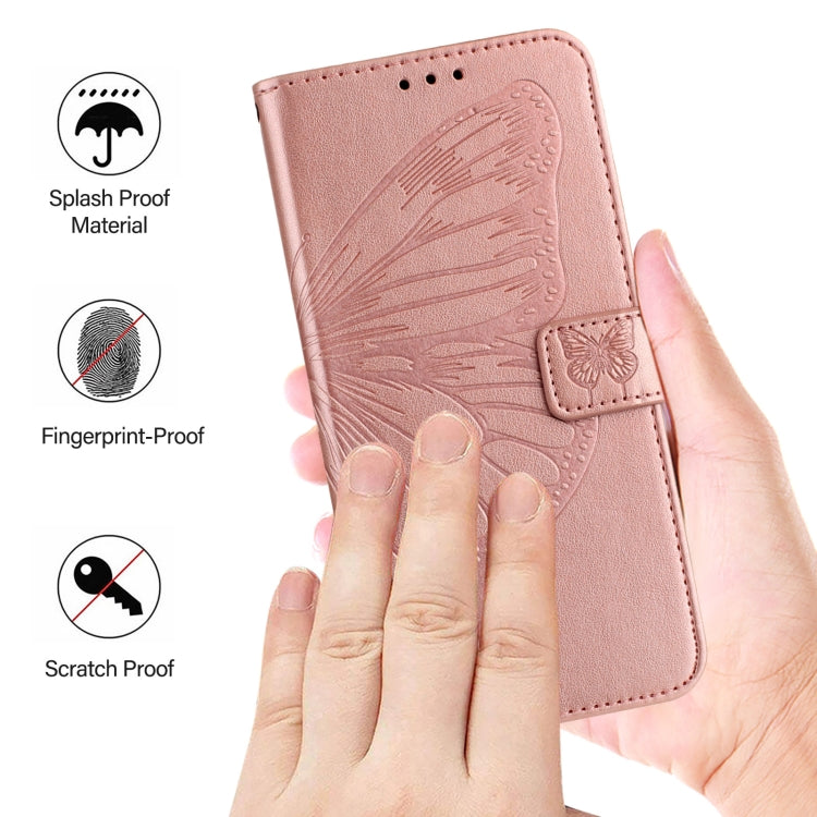 For iPhone 16 Embossed Butterfly Leather Phone Case(Rose Gold) - iPhone 16 Cases by PMC Jewellery | Online Shopping South Africa | PMC Jewellery | Buy Now Pay Later Mobicred