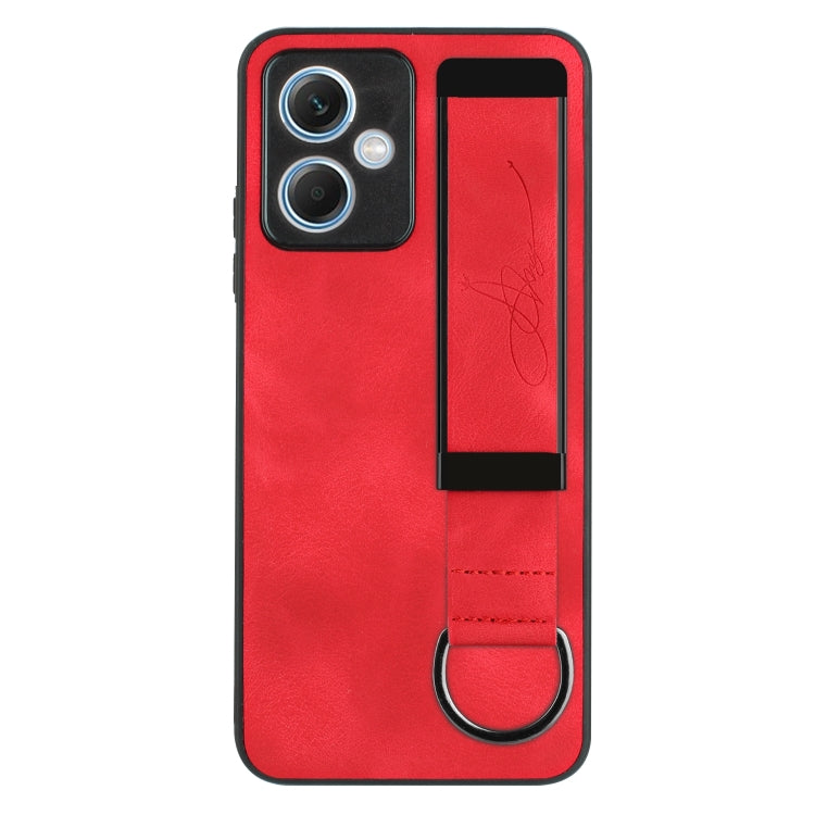 For Xiaomi Redmi Note 12 4G Global Wristband Holder Leather Back Phone Case(Red) - Xiaomi Cases by PMC Jewellery | Online Shopping South Africa | PMC Jewellery | Buy Now Pay Later Mobicred