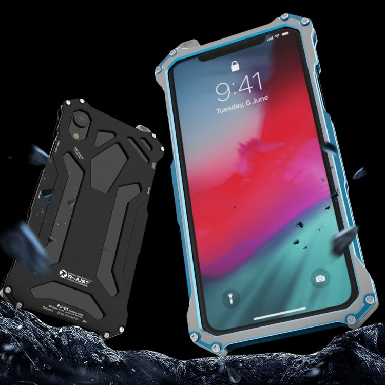 For iPhone X R-JUST Shockproof Armor Metal Protective Case(Blue) - More iPhone Cases by R-JUST | Online Shopping South Africa | PMC Jewellery