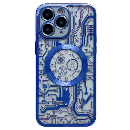 For iPhone 11 Pro Electroplated Circuit Board Pattern MagSafe Phone Case(Dark Blue) - iPhone 11 Pro Cases by PMC Jewellery | Online Shopping South Africa | PMC Jewellery