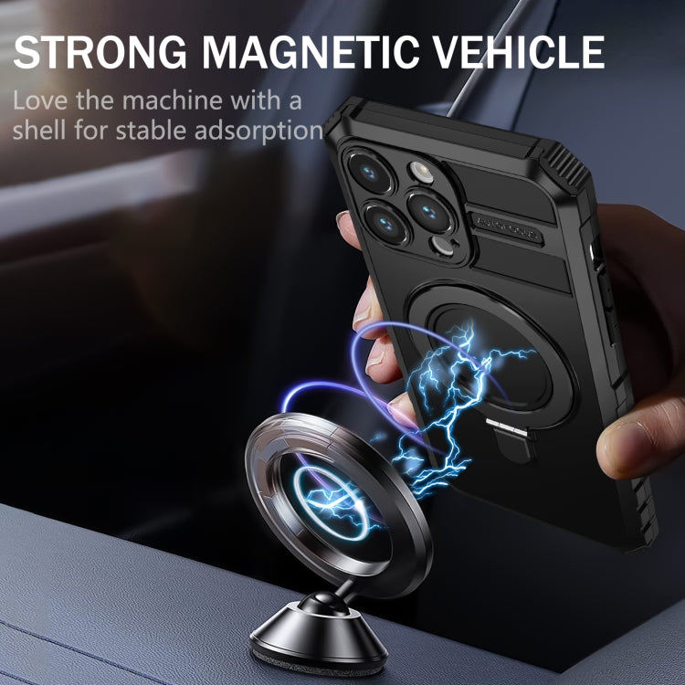 For iPhone 15 Pro Max MagSafe Magnetic Holder Phone Case(Black) - iPhone 15 Pro Max Cases by PMC TechLife | Online Shopping South Africa | PMC TechLife