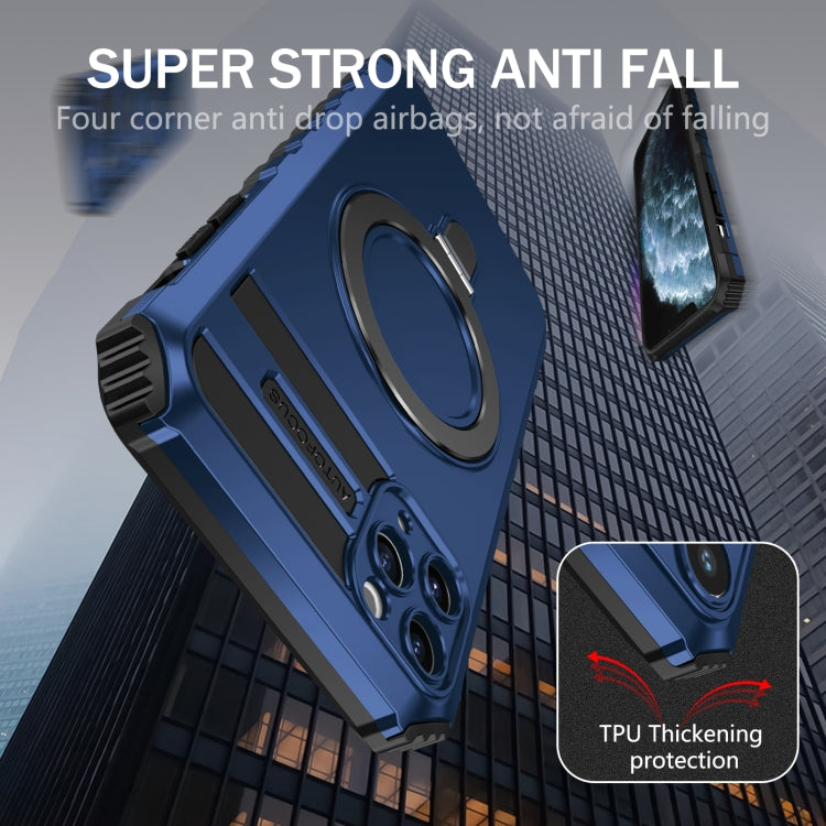 For iPhone 11 Pro Max MagSafe Magnetic Holder Phone Case(Blue) - iPhone 11 Pro Max Cases by PMC TechLife | Online Shopping South Africa | PMC TechLife