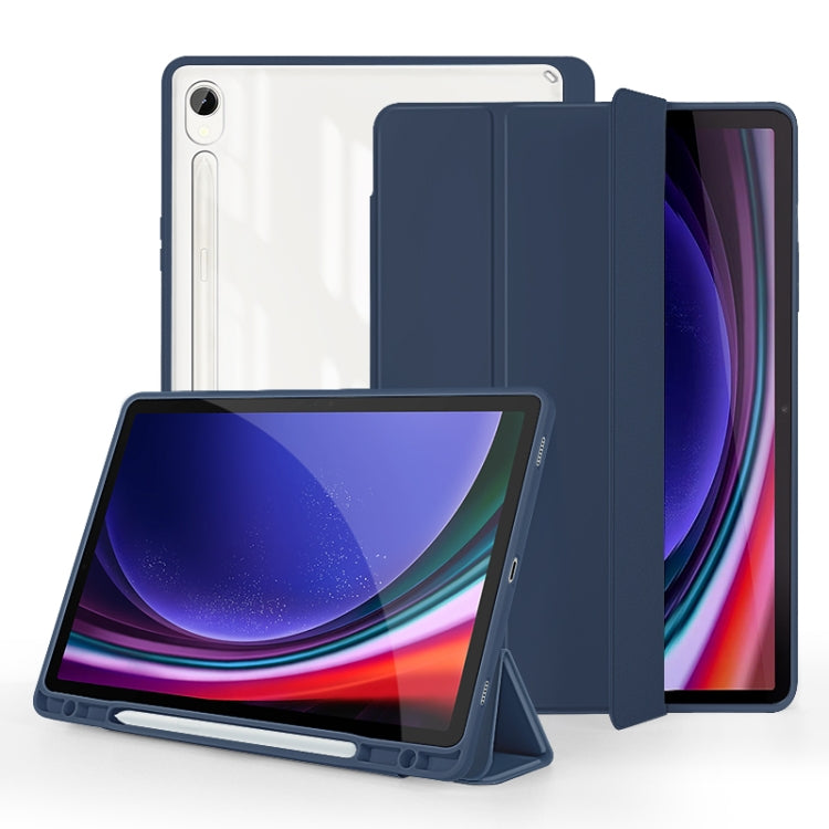 For Samsung Galaxy Tab S9 3-folding Acrylic Smart Leather Tablet Case(Dark Blue) - Galaxy Tab S9 Cases by PMC Jewellery | Online Shopping South Africa | PMC Jewellery | Buy Now Pay Later Mobicred