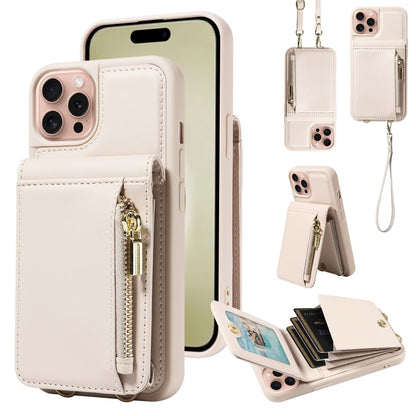 For iPhone 16 Pro Crossbody Lanyard Zipper Wallet Leather Phone Case(Beige) - iPhone 16 Pro Cases by PMC Jewellery | Online Shopping South Africa | PMC Jewellery | Buy Now Pay Later Mobicred