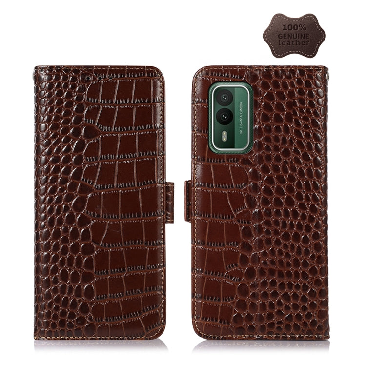 For Nokia XR21 Crocodile Top Layer Cowhide Leather Phone Case(Brown) - Nokia Cases by PMC TechLife | Online Shopping South Africa | PMC TechLife | Buy Now Pay Later Mobicred