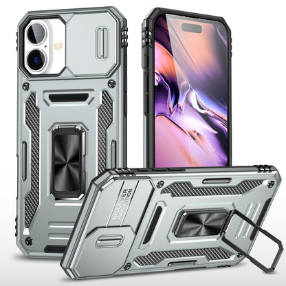 For iPhone 16 Armor PC + TPU Camera Shield Phone Case(Grey) - iPhone 16 Cases by PMC Jewellery | Online Shopping South Africa | PMC Jewellery | Buy Now Pay Later Mobicred