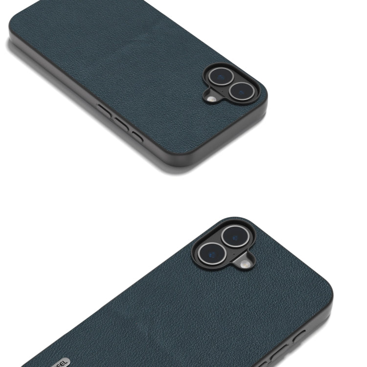 For iPhone 16 Plus ABEEL Genuine Leather Wave Black Edge Phone Case(Green) - iPhone 16 Plus Cases by PMC TechLife | Online Shopping South Africa | PMC TechLife | Buy Now Pay Later Mobicred