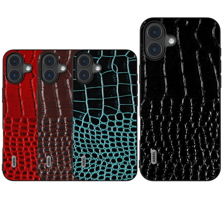 For iPhone 16 ABEEL Genuine Leather Crocodile Pattern Black Edge Phone Case(Black) - iPhone 16 Cases by PMC TechLife | Online Shopping South Africa | PMC TechLife | Buy Now Pay Later Mobicred