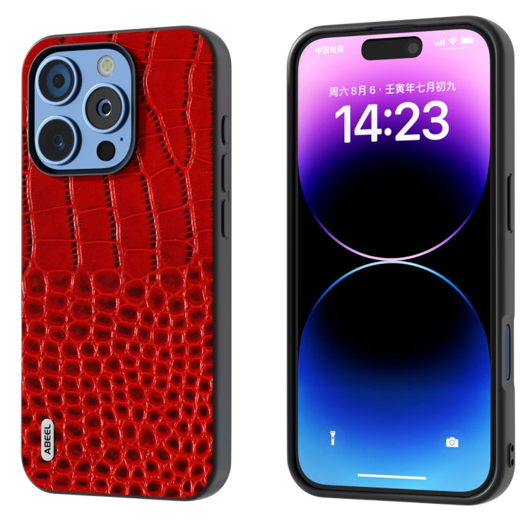 For iPhone 16 Pro ABEEL Genuine Leather Crocodile Pattern Black Edge Phone Case(Red) - iPhone 16 Pro Cases by PMC TechLife | Online Shopping South Africa | PMC TechLife | Buy Now Pay Later Mobicred