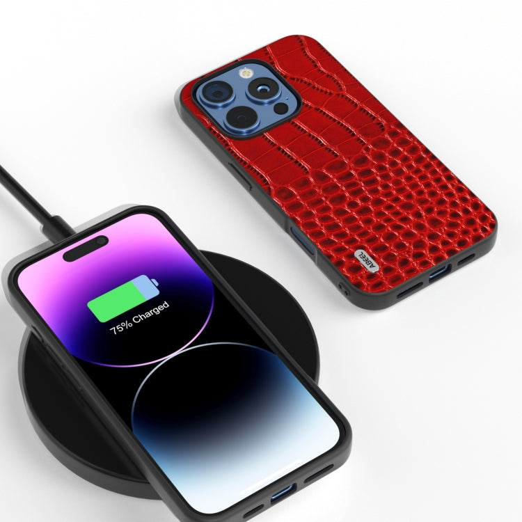 For iPhone 16 Pro ABEEL Genuine Leather Crocodile Pattern Black Edge Phone Case(Red) - iPhone 16 Pro Cases by PMC TechLife | Online Shopping South Africa | PMC TechLife | Buy Now Pay Later Mobicred