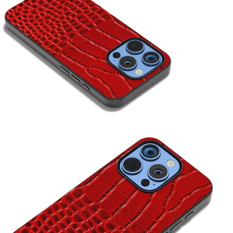 For iPhone 16 Pro ABEEL Genuine Leather Crocodile Pattern Black Edge Phone Case(Red) - iPhone 16 Pro Cases by PMC TechLife | Online Shopping South Africa | PMC TechLife | Buy Now Pay Later Mobicred