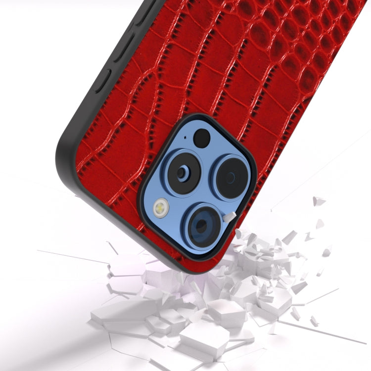 For iPhone 16 Pro ABEEL Genuine Leather Crocodile Pattern Black Edge Phone Case(Red) - iPhone 16 Pro Cases by PMC TechLife | Online Shopping South Africa | PMC TechLife | Buy Now Pay Later Mobicred