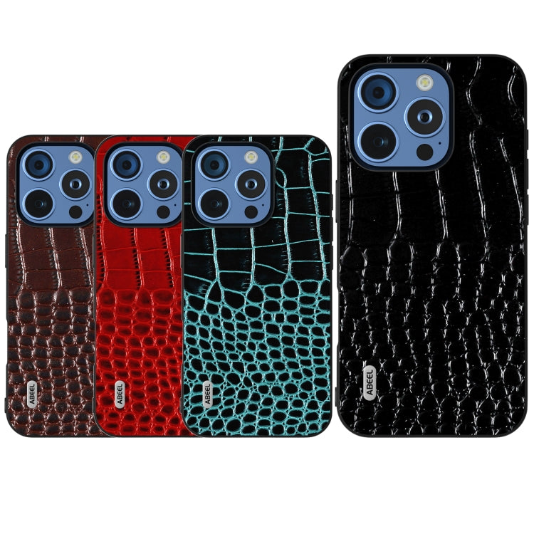 For iPhone 16 Pro ABEEL Genuine Leather Crocodile Pattern Black Edge Phone Case(Red) - iPhone 16 Pro Cases by PMC TechLife | Online Shopping South Africa | PMC TechLife | Buy Now Pay Later Mobicred
