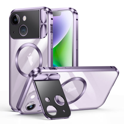 For iPhone 13 Large Window Holder MagSafe Magnetic Metal Phone Case(Purple) - iPhone 13 Cases by PMC Jewellery | Online Shopping South Africa | PMC Jewellery