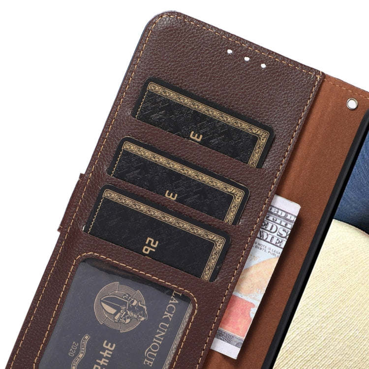 For iPhone 16e KHAZNEH Litchi Texture Leather RFID Phone Case(Brown) - iPhone 16e Cases by PMC TechLife | Online Shopping South Africa | PMC TechLife | Buy Now Pay Later Mobicred