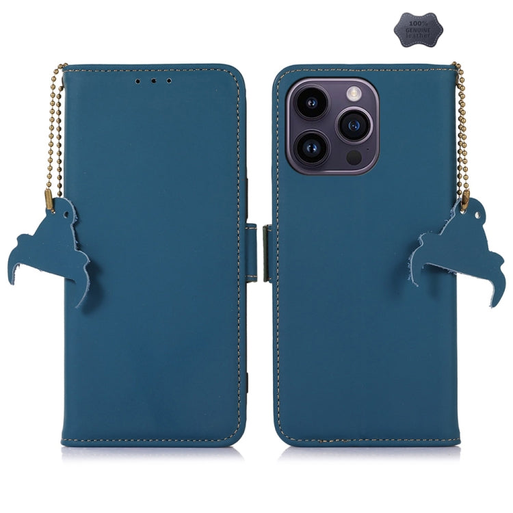 For iPhone 16 Pro Max Genuine Leather Magnetic RFID Leather Phone Case(Blue) - iPhone 16 Pro Max Cases by PMC TechLife | Online Shopping South Africa | PMC TechLife | Buy Now Pay Later Mobicred