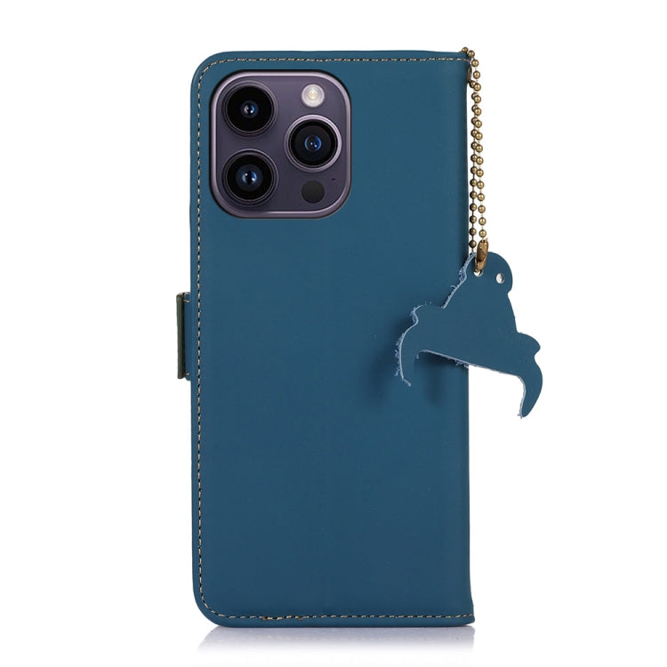 For iPhone 16 Pro Max Genuine Leather Magnetic RFID Leather Phone Case(Blue) - iPhone 16 Pro Max Cases by PMC TechLife | Online Shopping South Africa | PMC TechLife | Buy Now Pay Later Mobicred