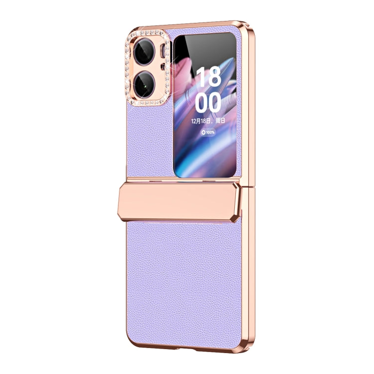 For OPPO Find N2 Flip Plated Plain Leather Folding Phone Case with Hinge(Purple) - Find N2 Flip Cases by PMC Jewellery | Online Shopping South Africa | PMC Jewellery