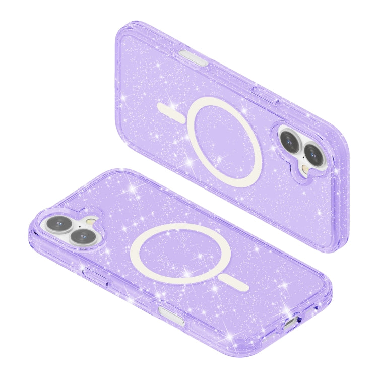 For iPhone 16 Terminator Style Glitter Powder MagSafe Magnetic Phone Case(Purple) - iPhone 16 Cases by PMC Jewellery | Online Shopping South Africa | PMC Jewellery | Buy Now Pay Later Mobicred