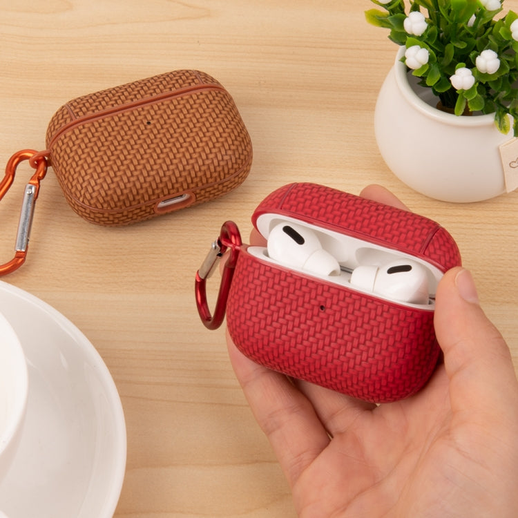 For AirPods Pro Woven Skin Texture PC TWS Earphone Protective Case(Brown) - For AirPods Pro by PMC Jewellery | Online Shopping South Africa | PMC Jewellery | Buy Now Pay Later Mobicred
