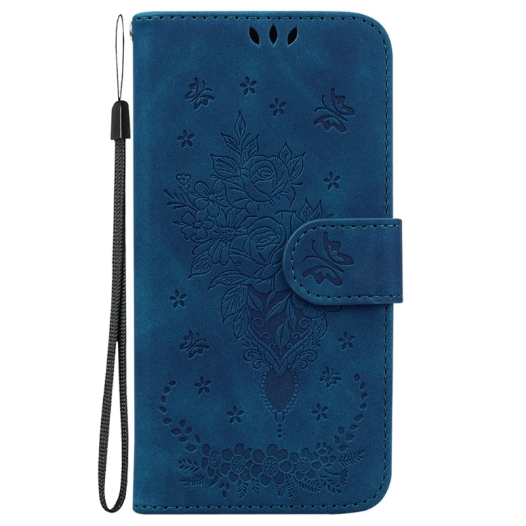 For Motorola Edge 2024 Butterfly Rose Embossed Leather Phone Case(Blue) - Motorola Cases by PMC Jewellery | Online Shopping South Africa | PMC Jewellery | Buy Now Pay Later Mobicred