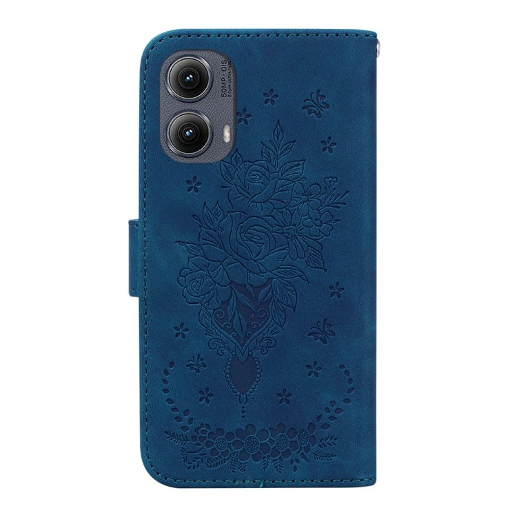 For Motorola Edge 2024 Butterfly Rose Embossed Leather Phone Case(Blue) - Motorola Cases by PMC Jewellery | Online Shopping South Africa | PMC Jewellery | Buy Now Pay Later Mobicred