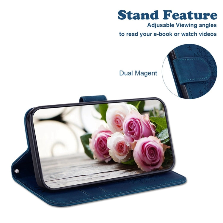 For Motorola Edge 2024 Butterfly Rose Embossed Leather Phone Case(Blue) - Motorola Cases by PMC Jewellery | Online Shopping South Africa | PMC Jewellery | Buy Now Pay Later Mobicred