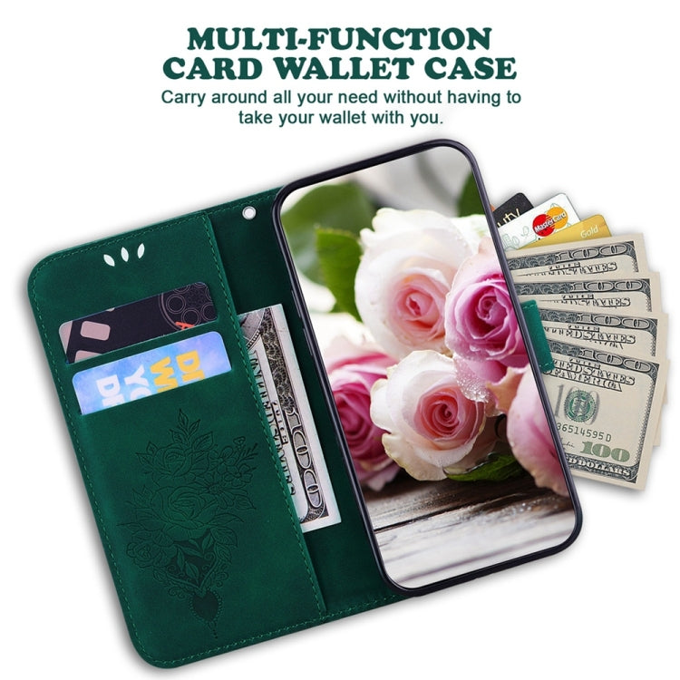 For Motorola Edge 2024 Butterfly Rose Embossed Leather Phone Case(Green) - Motorola Cases by PMC Jewellery | Online Shopping South Africa | PMC Jewellery | Buy Now Pay Later Mobicred