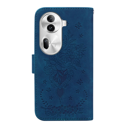 For OPPO Reno11 Pro 5G Global Butterfly Rose Embossed Leather Phone Case(Blue) - Reno11 Pro Cases by PMC Jewellery | Online Shopping South Africa | PMC Jewellery | Buy Now Pay Later Mobicred